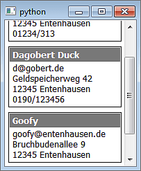 Scrollen im Adressbuch