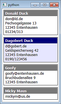 Ein ausgewählter Eintrag im Adressbuch