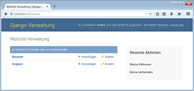 Die Startseite des Django-ACP